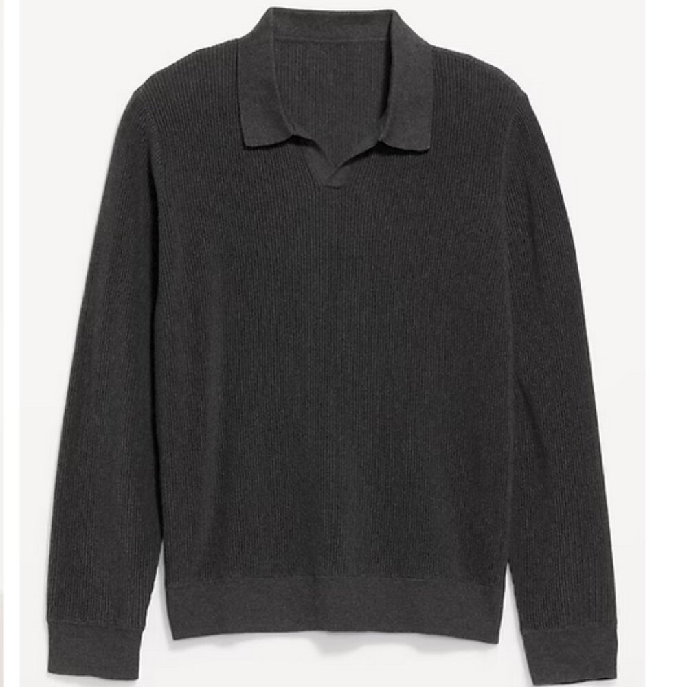 Old Navy Long-Sleeve Sweater-Knit Polo in Charcoal XS